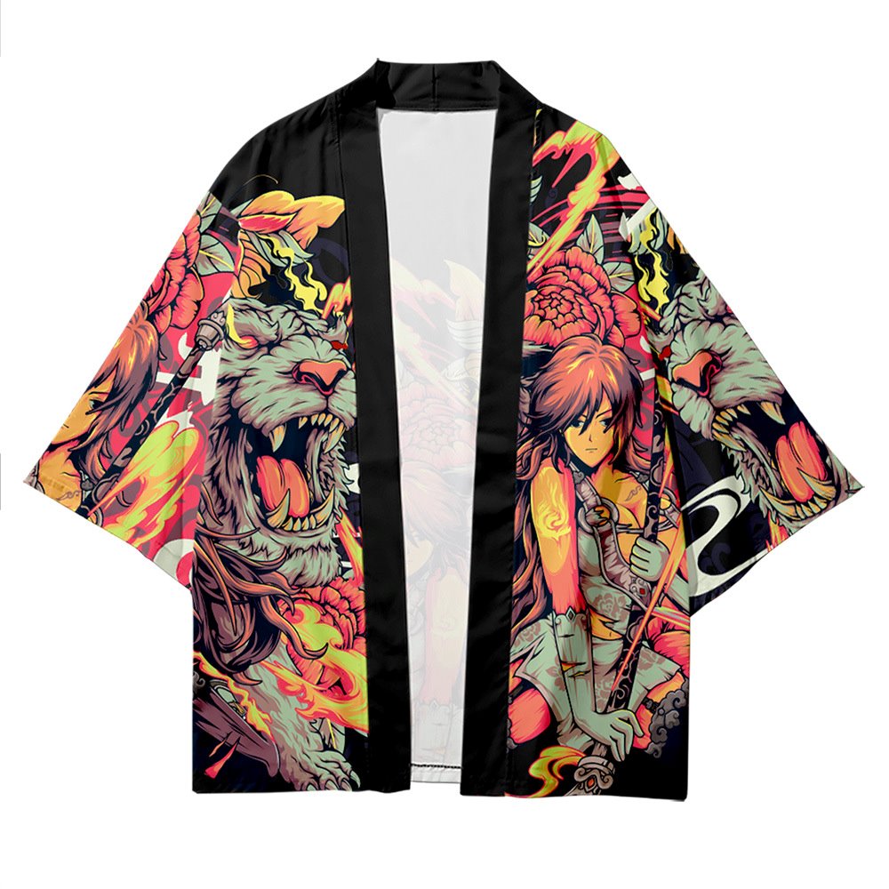 Japanese Wolf Girl and Dragons Unisex Kimono - Kawaiies - Adorable - Cute - Plushies - Plush - Kawaii