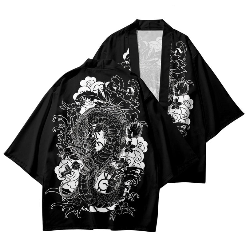 Japanese Wolf Girl and Dragons Unisex Kimono - Kawaiies - Adorable - Cute - Plushies - Plush - Kawaii