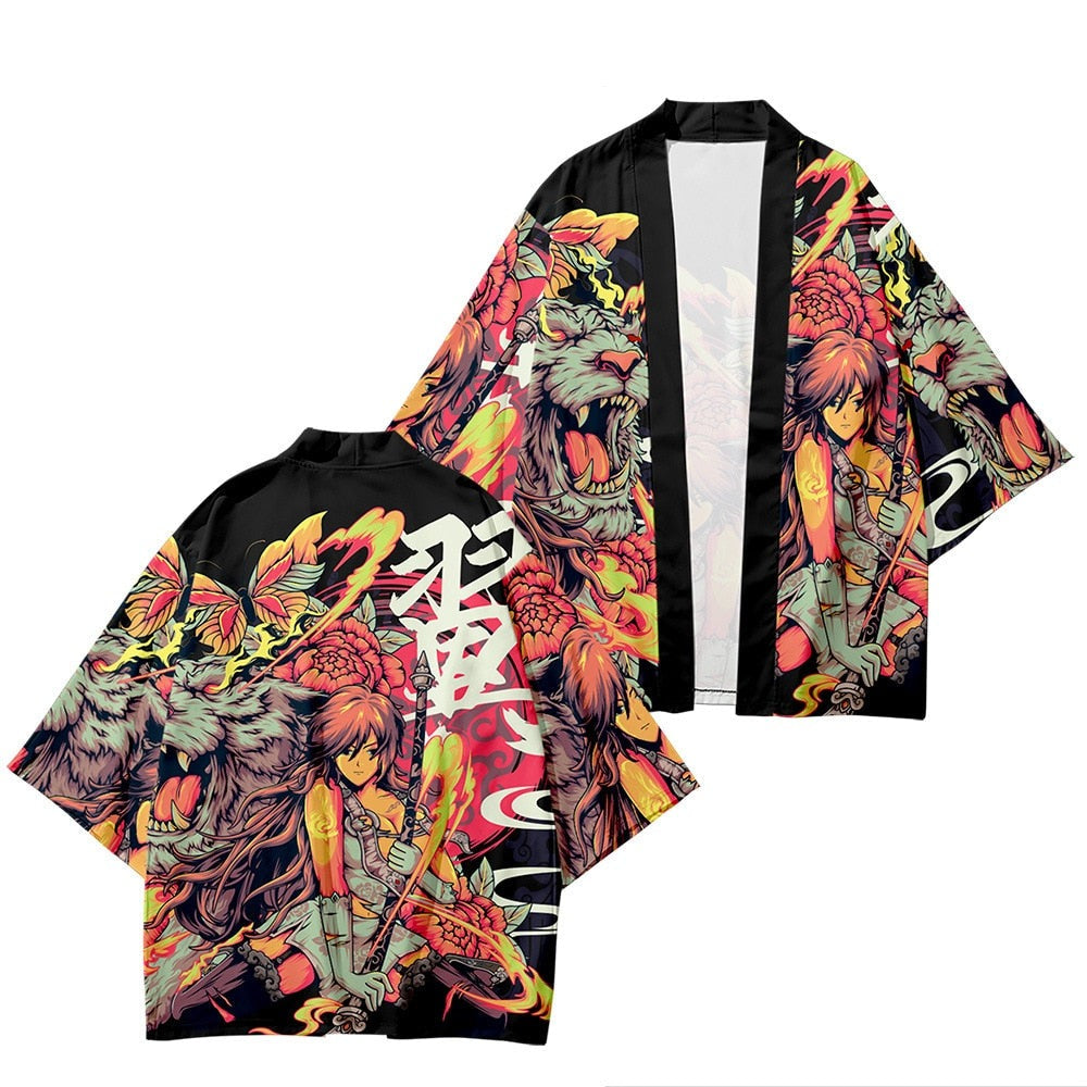 Japanese Wolf Girl and Dragons Unisex Kimono - Kawaiies - Adorable - Cute - Plushies - Plush - Kawaii