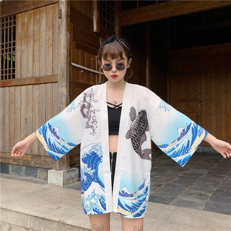 Japanese Women Kimono Day and Night Koi – Kawaiies