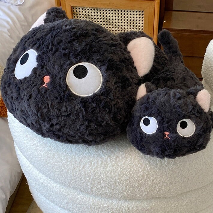Jiji the Fluffy Black Cat Plushie Laying Down | NEW - Kawaiies - Adorable - Cute - Plushies - Plush - Kawaii
