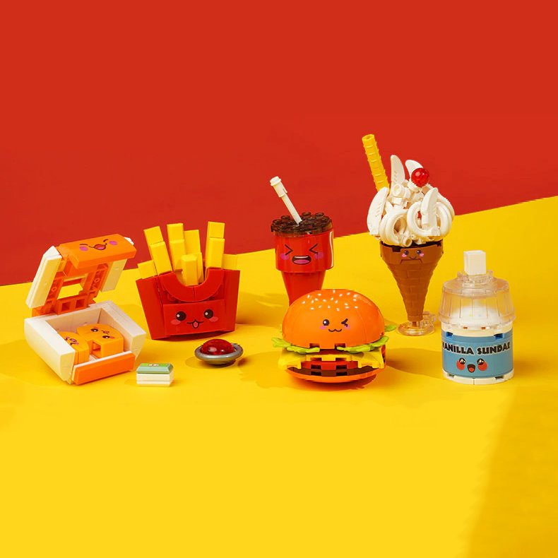Juicy Burger Meal with Yummy Sweet Dessert Micro Sets - Kawaiies - Adorable - Cute - Plushies - Plush - Kawaii