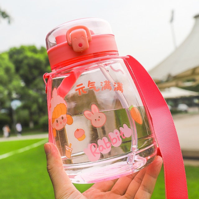 Cute Cat Bear Water Bottle For Kids Girls School Travel Kawaii Plastic Milk  Leak-proof Water Cup With Straw 3D Sticker BPA Free