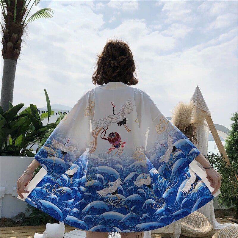 Kanagawa Wave Crane Women Kimono - Kawaiies - Adorable - Cute - Plushies - Plush - Kawaii