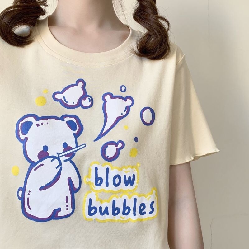 Kawaii Bear Blow Bubbles Tee - Kawaiies - Adorable - Cute - Plushies - Plush - Kawaii