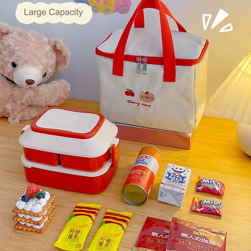 Kawaii Bear Canvas Lunch Bags - Kawaiies - Adorable - Cute - Plushies - Plush - Kawaii