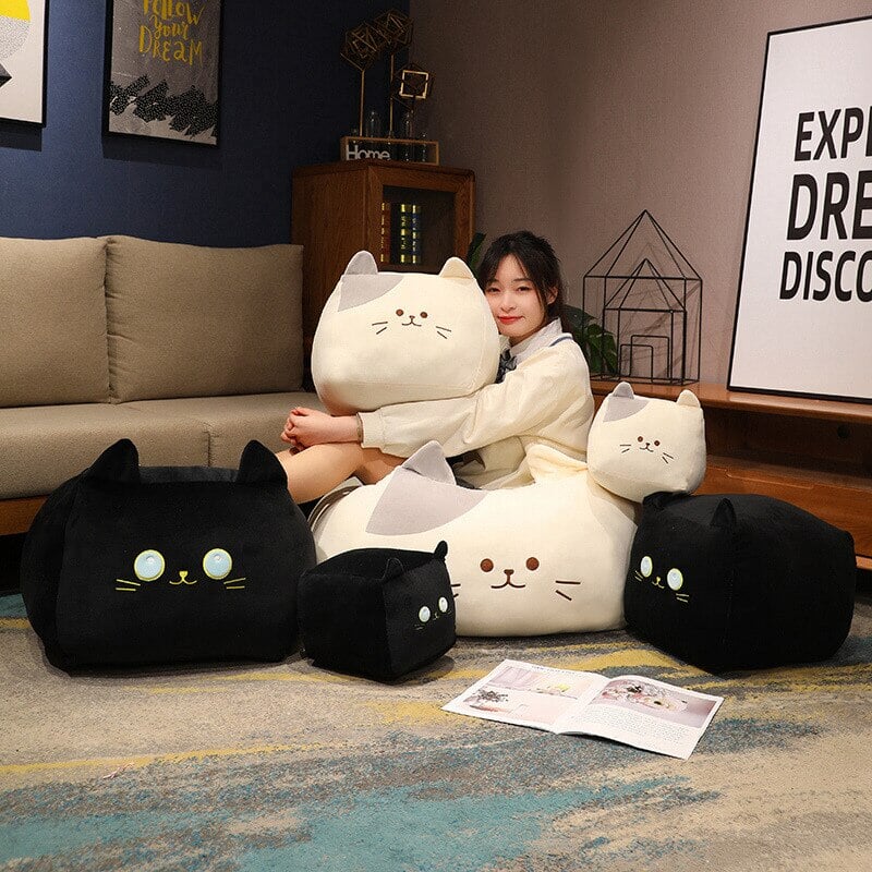 Kawaii Black White Cube Cat Plushies - Kawaiies - Adorable - Cute - Plushies - Plush - Kawaii