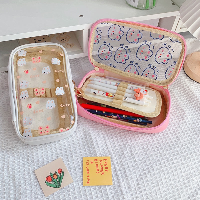 Kawaii Bunnies Clear Transparent Pencil Case