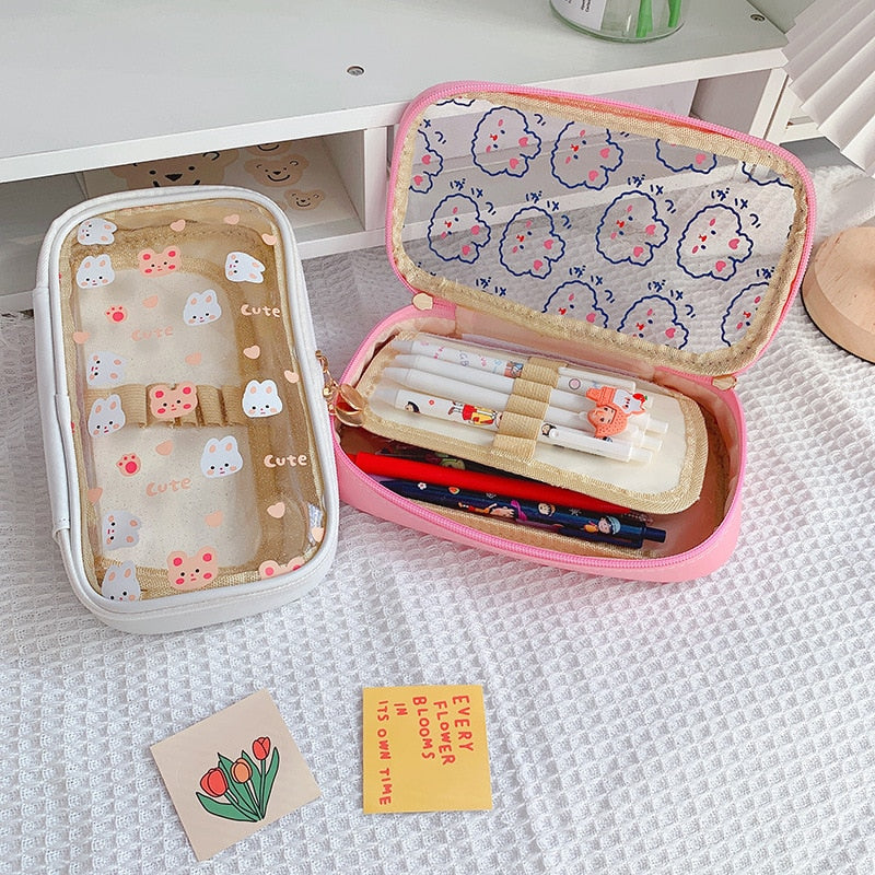 Kawaii Bunnies Clear Transparent Pencil Case - Kawaiies - Adorable - Cute - Plushies - Plush - Kawaii
