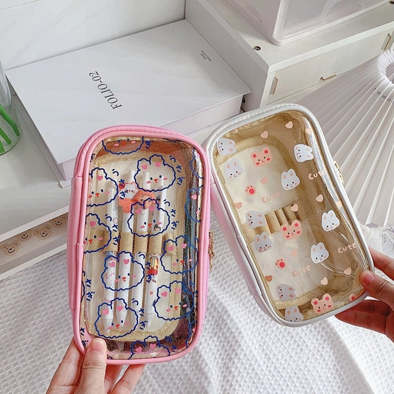 Kawaii Bunnies Clear Transparent Pencil Case - Kawaiies - Adorable - Cute - Plushies - Plush - Kawaii