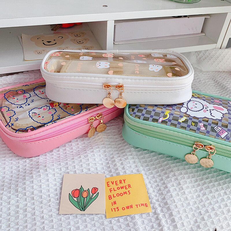 Kawaii Bunnies Clear Transparent Pencil Case - Kawaiies - Adorable - Cute - Plushies - Plush - Kawaii