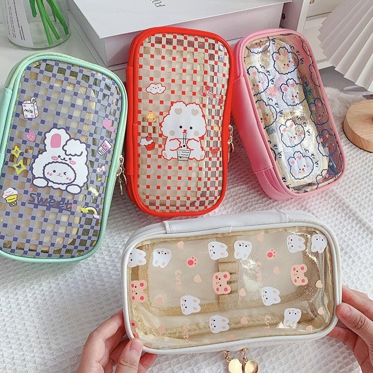 Kawaii Bunnies Clear Transparent Pencil Case - Kawaiies - Adorable - Cute - Plushies - Plush - Kawaii