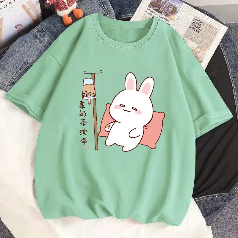 Kawaii Bunny Bubble Tea Drip Cotton Women's Tee - Kawaiies - Adorable - Cute - Plushies - Plush - Kawaii