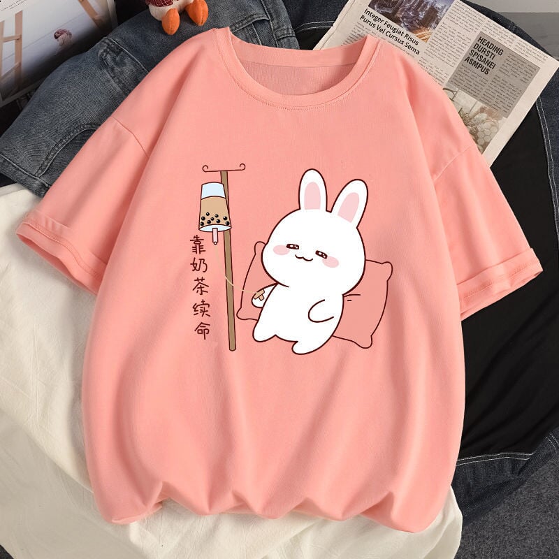 Kawaii Bunny Bubble Tea Drip Cotton Women's Tee - Kawaiies - Adorable - Cute - Plushies - Plush - Kawaii