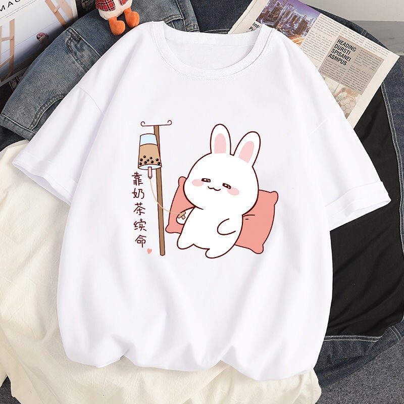 Kawaii Bunny Bubble Tea Drip Cotton Women's Tee - Kawaiies - Adorable - Cute - Plushies - Plush - Kawaii
