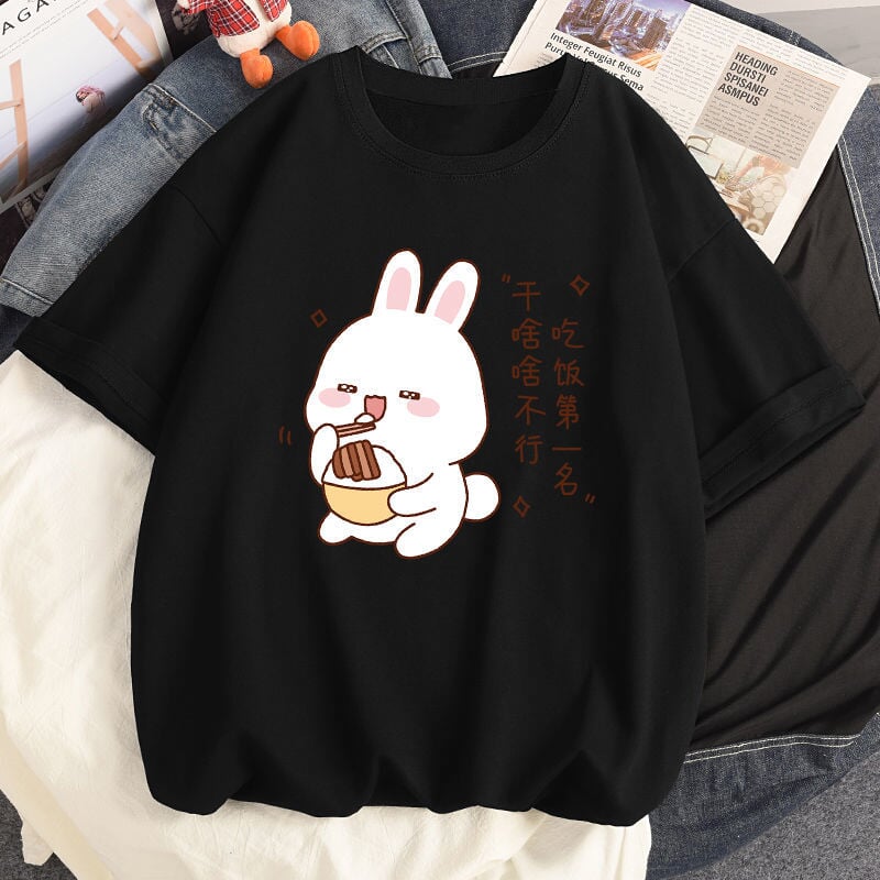 Kawaii Bunny Eating Cotton Women's Tee - Kawaiies - Adorable - Cute - Plushies - Plush - Kawaii