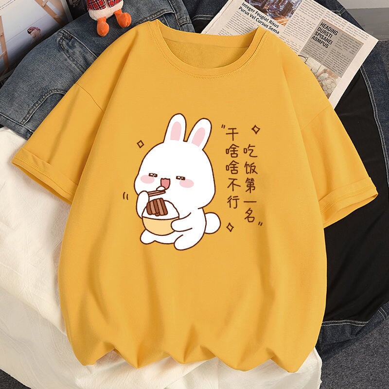 Kawaii Bunny Eating Cotton Women's Tee - Kawaiies - Adorable - Cute - Plushies - Plush - Kawaii