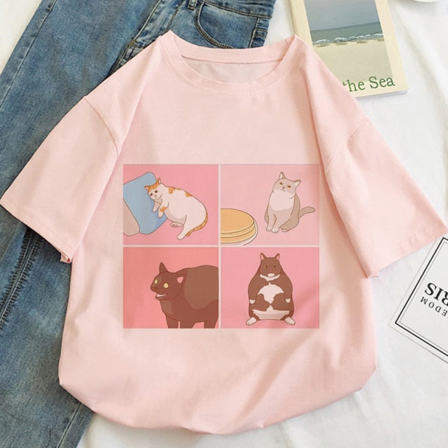 Kawaii Cartoon Cats Meme V2 Women's Tee Tops - Kawaiies - Adorable - Cute - Plushies - Plush - Kawaii