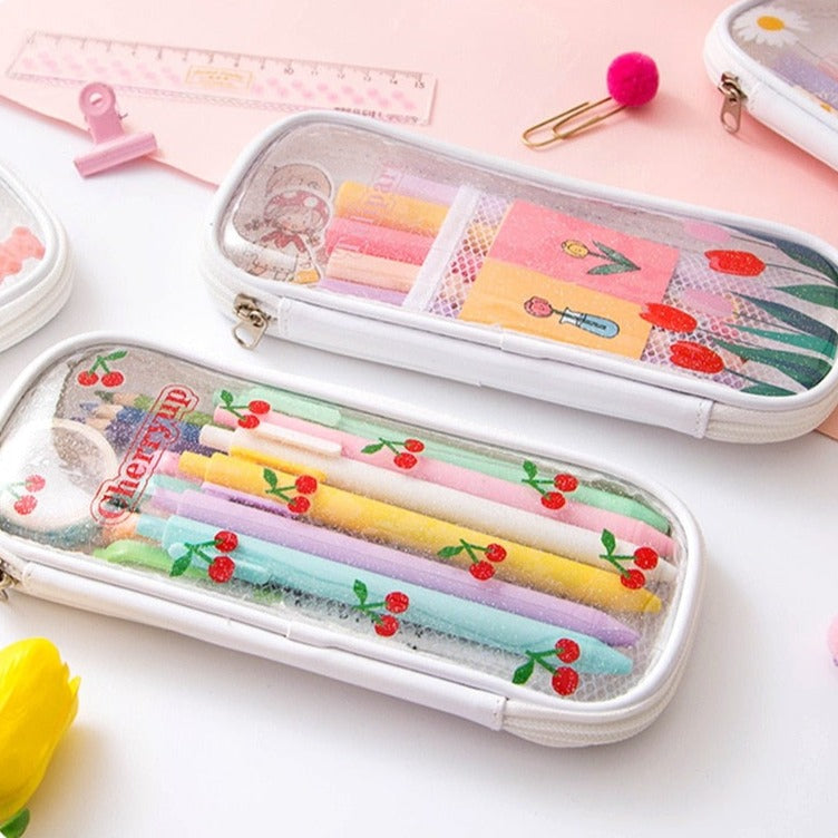Kawaii Cherry Bear Clear Transparent Pencil Case - Kawaiies - Adorable - Cute - Plushies - Plush - Kawaii