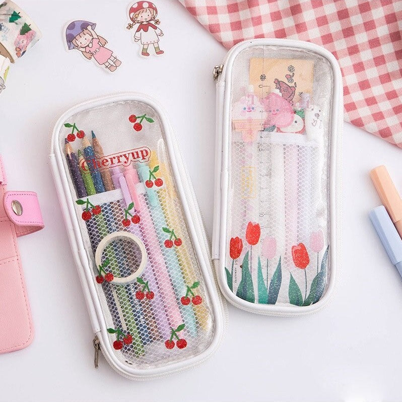 Cute Pencil Case Clear Kawaii Pencil Case Multifunction Aesthetic Pencil  Box Pencil Pouch Marker Case Holder Storage Bag (Lucky-Bear)