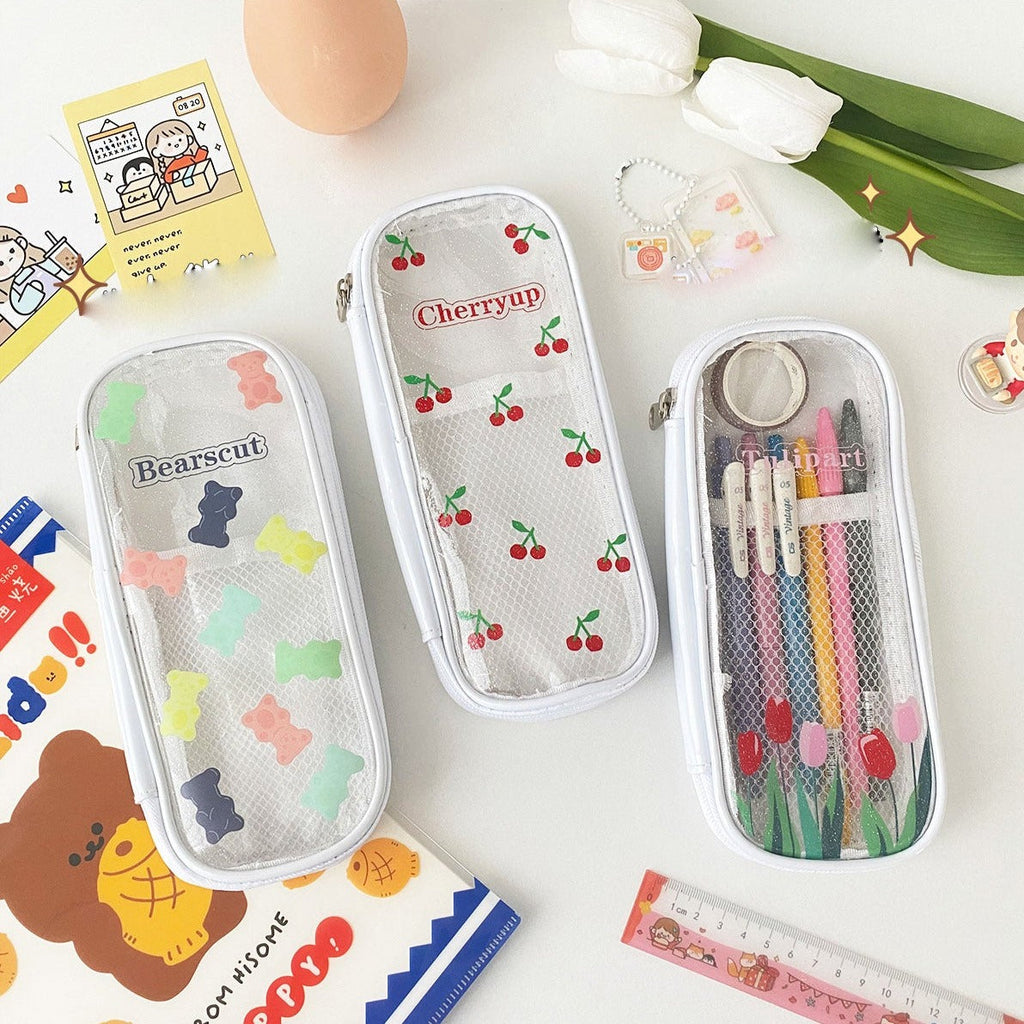 Kawaii Cherry Bear Clear Transparent Pencil Case - Kawaiies - Adorable - Cute - Plushies - Plush - Kawaii