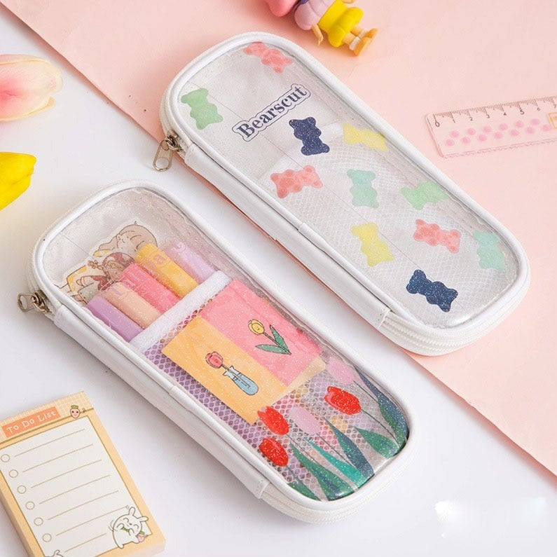 Kawaii Cherry Bear Clear Transparent Pencil Case – Kawaiies