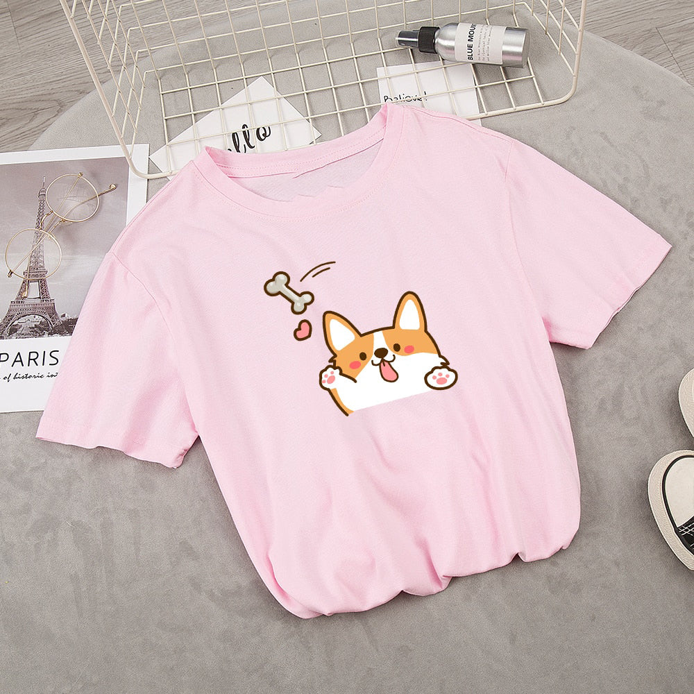 Kawaii Corgi Dog Bone Print Women's Tee - Kawaiies - Adorable - Cute - Plushies - Plush - Kawaii