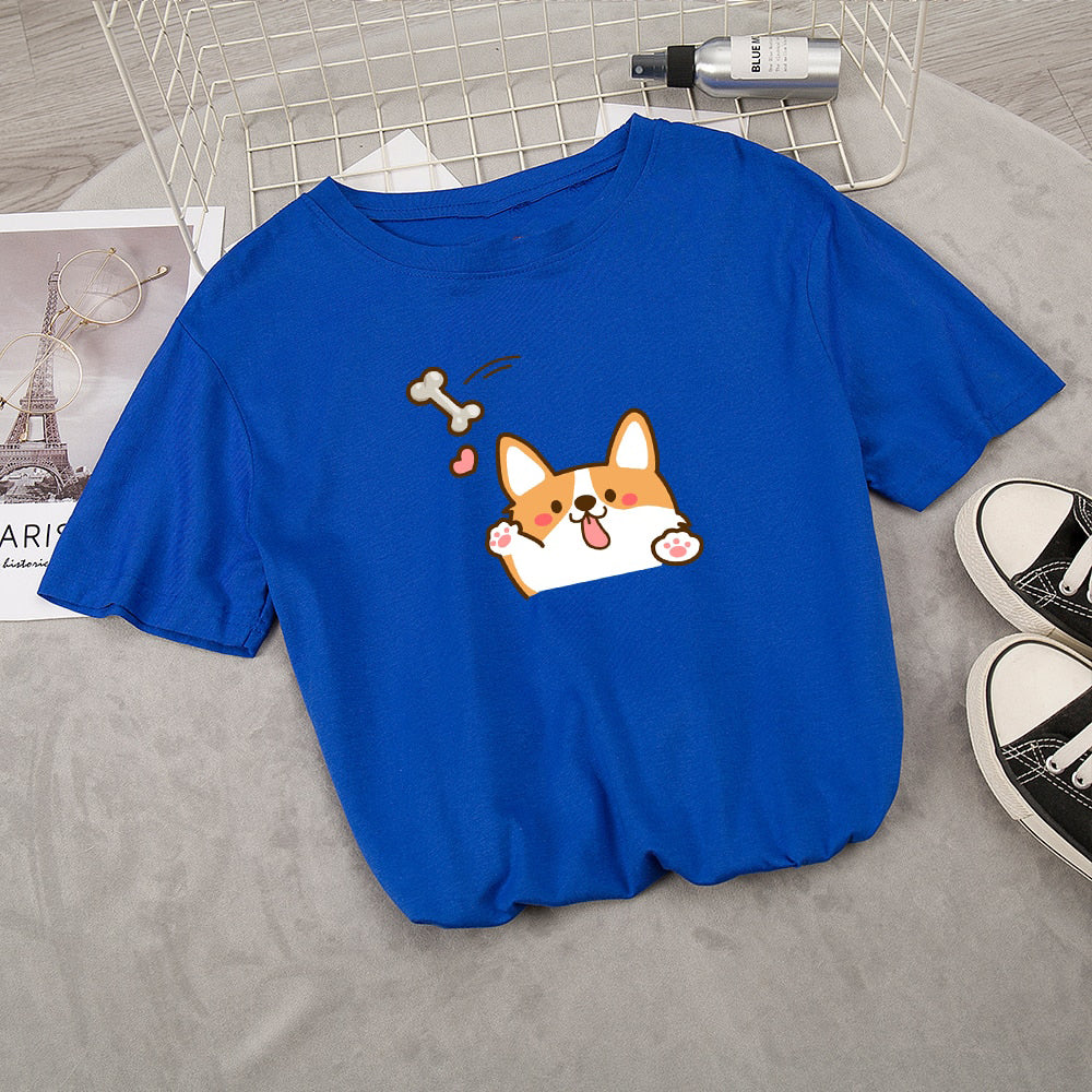 Kawaii Corgi Dog Bone Print Women's Tee - Kawaiies - Adorable - Cute - Plushies - Plush - Kawaii