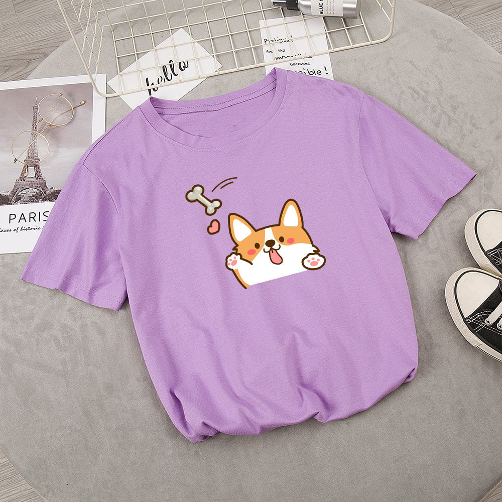 Kawaii Corgi Dog Bone Print Women's Tee - Kawaiies - Adorable - Cute - Plushies - Plush - Kawaii