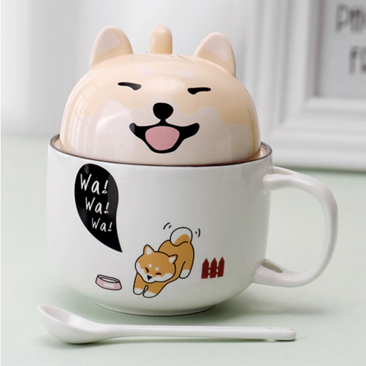 350ml Kawaii Shiba Inu Mug Cute Cartoon Ceramics Mug With Lid and