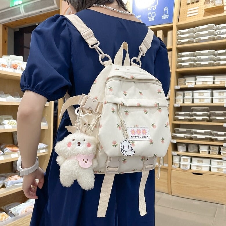 kawaiies-softtoys-plushies-kawaii-plush-Kawaii Floral Petite Small Backpack with Plush Pendant | NEW Apparel 
