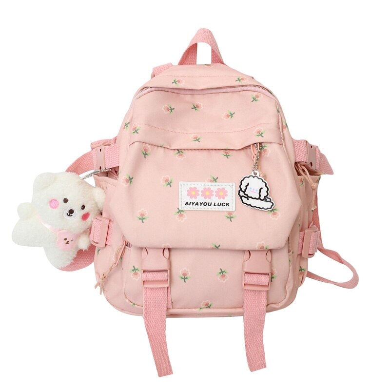kawaiies-softtoys-plushies-kawaii-plush-Kawaii Floral Petite Small Backpack with Plush Pendant | NEW Apparel 