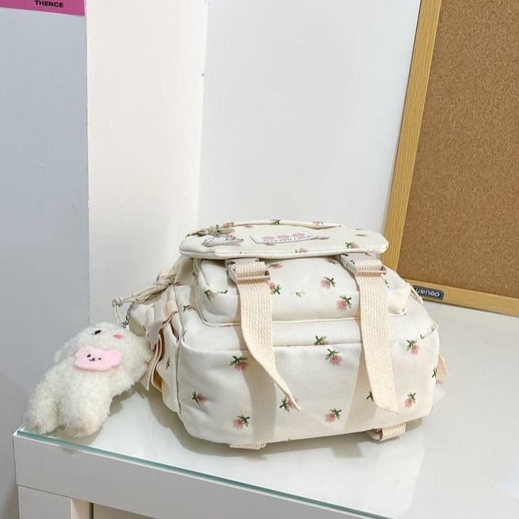 kawaiies-softtoys-plushies-kawaii-plush-Kawaii Floral Petite Small Backpack with Plush Pendant | NEW Apparel 