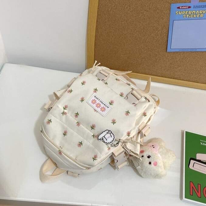 kawaiies-softtoys-plushies-kawaii-plush-Kawaii Floral Petite Small Backpack with Plush Pendant | NEW Apparel 