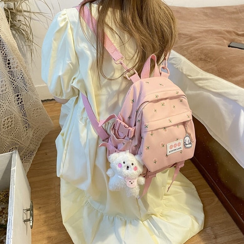 kawaiies-softtoys-plushies-kawaii-plush-Kawaii Floral Petite Small Backpack with Plush Pendant | NEW Apparel 