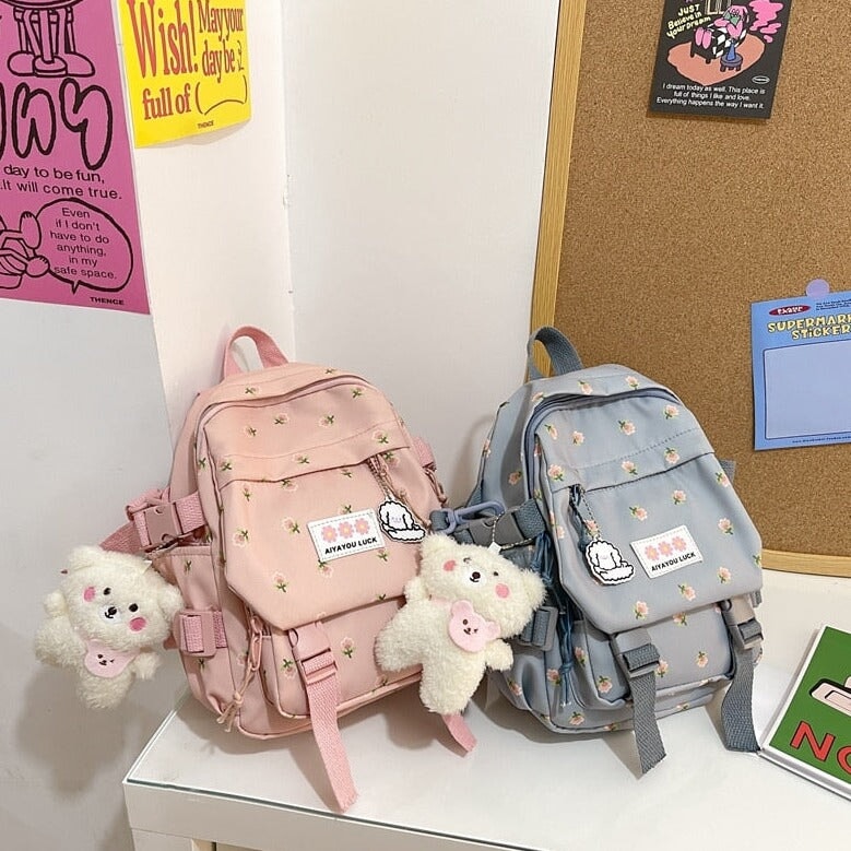 kawaiies-softtoys-plushies-kawaii-plush-Kawaii Floral Petite Small Backpack with Plush Pendant | NEW Apparel 