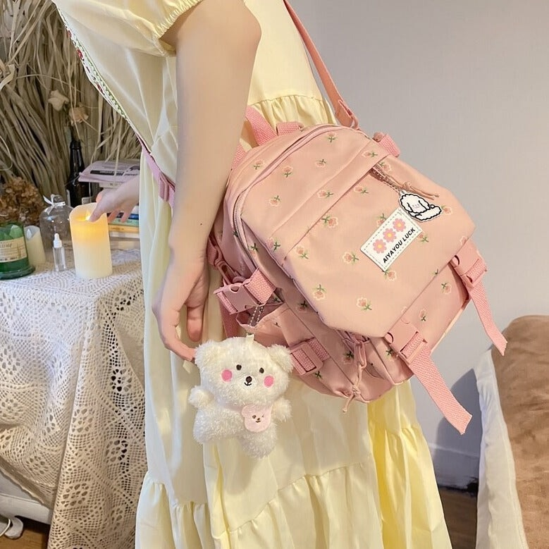 kawaiies-softtoys-plushies-kawaii-plush-Kawaii Floral Petite Small Backpack with Plush Pendant | NEW Apparel 