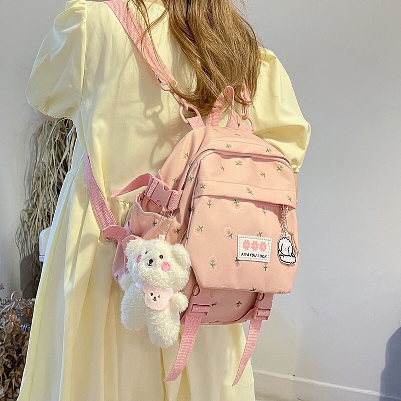 kawaiies-softtoys-plushies-kawaii-plush-Kawaii Floral Petite Small Backpack with Plush Pendant | NEW Apparel 