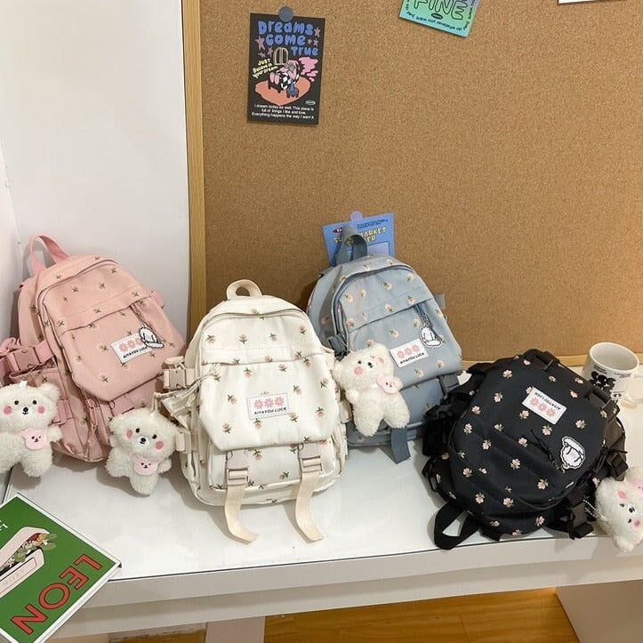 kawaiies-softtoys-plushies-kawaii-plush-Kawaii Floral Petite Small Backpack with Plush Pendant | NEW Apparel 