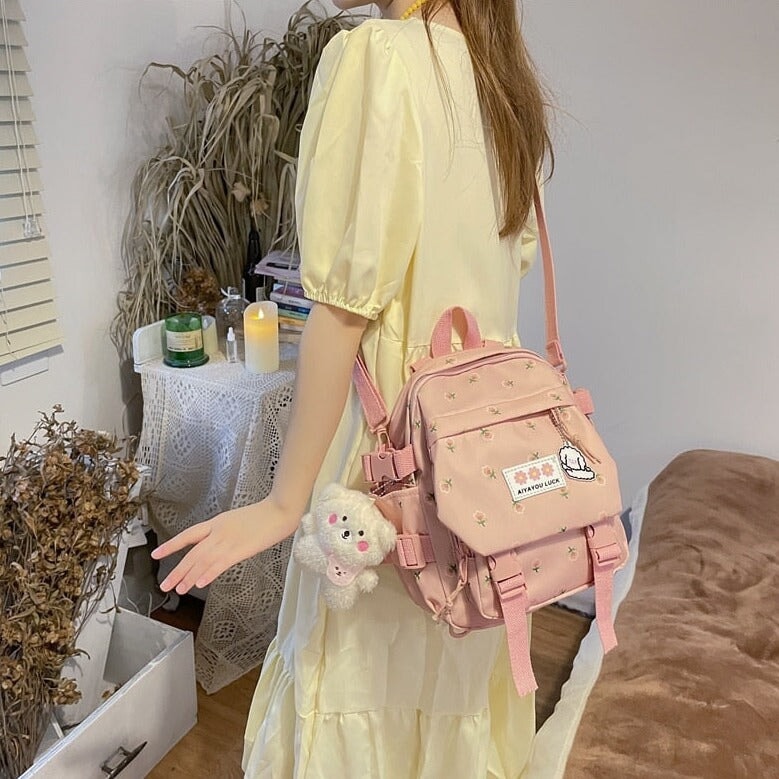 kawaiies-softtoys-plushies-kawaii-plush-Kawaii Floral Petite Small Backpack with Plush Pendant | NEW Apparel 