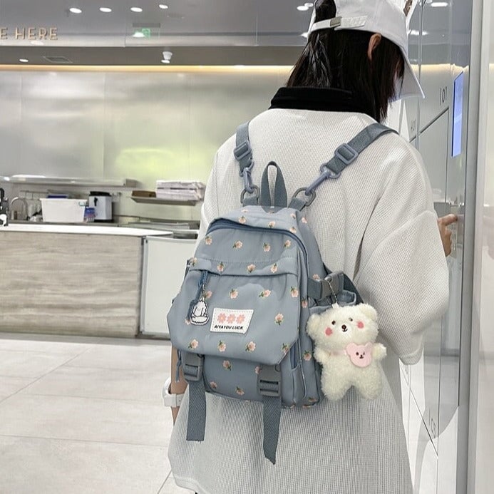 kawaiies-softtoys-plushies-kawaii-plush-Kawaii Floral Petite Small Backpack with Plush Pendant | NEW Apparel 