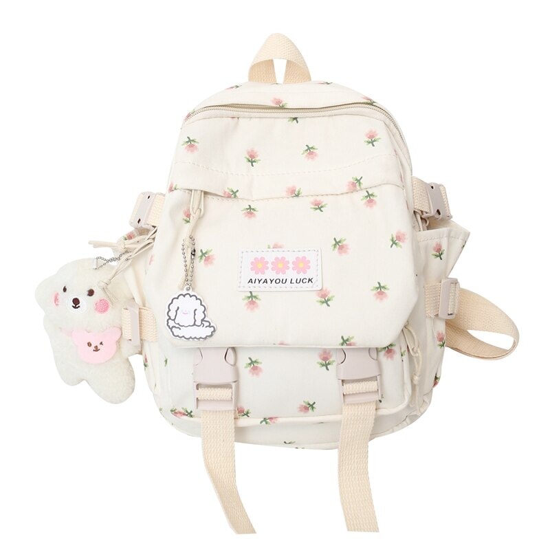kawaiies-softtoys-plushies-kawaii-plush-Kawaii Floral Petite Small Backpack with Plush Pendant | NEW Apparel 