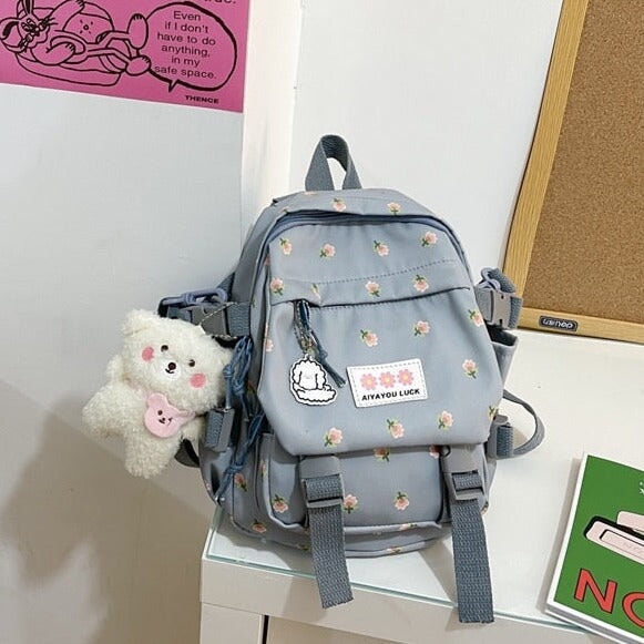 kawaiies-softtoys-plushies-kawaii-plush-Kawaii Floral Petite Small Backpack with Plush Pendant | NEW Apparel 