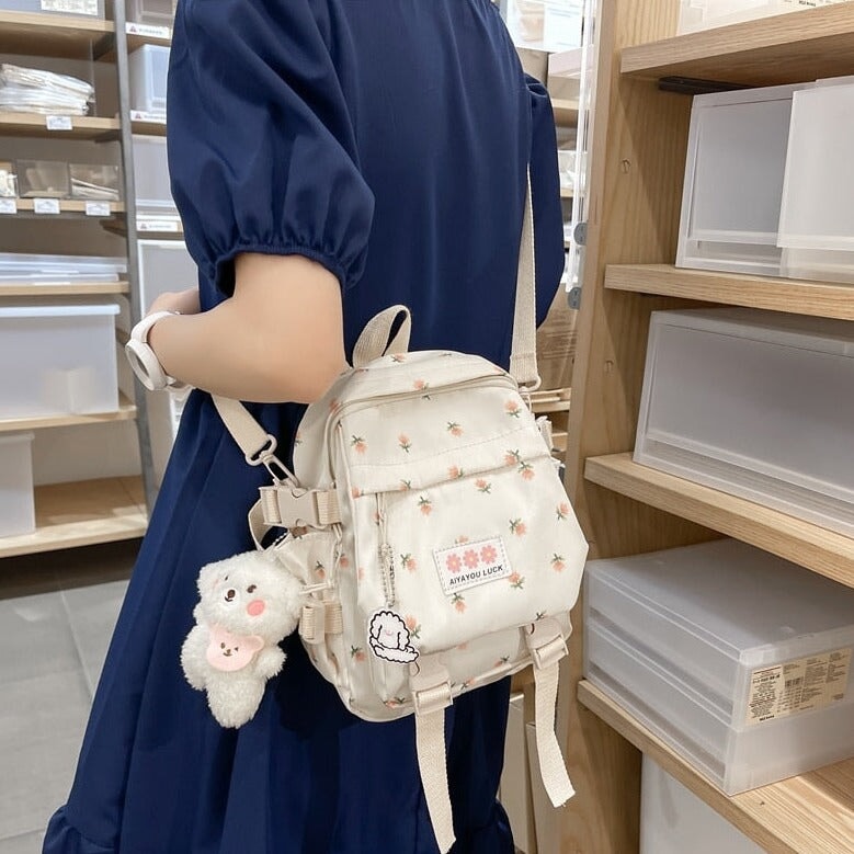 kawaiies-softtoys-plushies-kawaii-plush-Kawaii Floral Petite Small Backpack with Plush Pendant | NEW Apparel 