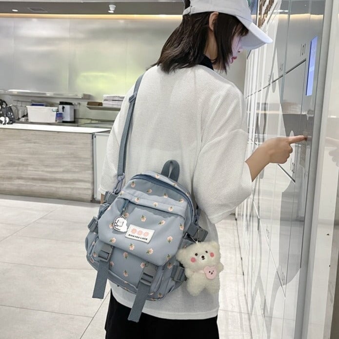 kawaiies-softtoys-plushies-kawaii-plush-Kawaii Floral Petite Small Backpack with Plush Pendant | NEW Apparel 