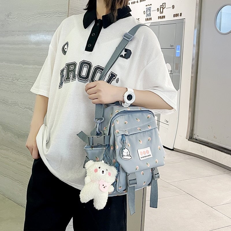kawaiies-softtoys-plushies-kawaii-plush-Kawaii Floral Petite Small Backpack with Plush Pendant | NEW Apparel Blue 