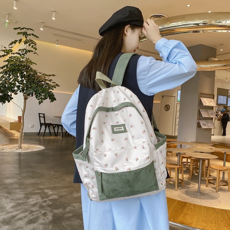 Kawaii Floral Two-tone Backpack - Kawaiies - Adorable - Cute - Plushies - Plush - Kawaii