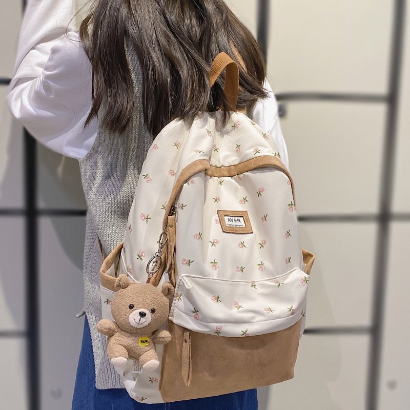 Kawaii Floral Two-tone Backpack - Kawaiies - Adorable - Cute - Plushies - Plush - Kawaii