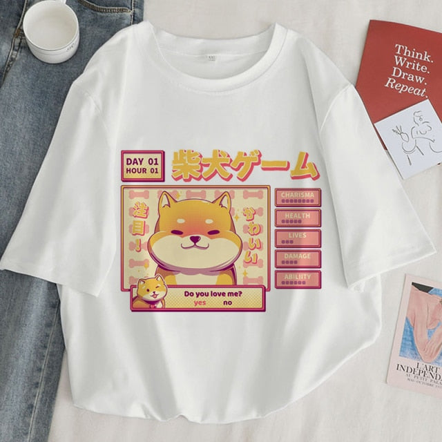 Kawaii Gamer Shiba Inu Women's Tee Tops - Kawaiies - Adorable - Cute - Plushies - Plush - Kawaii