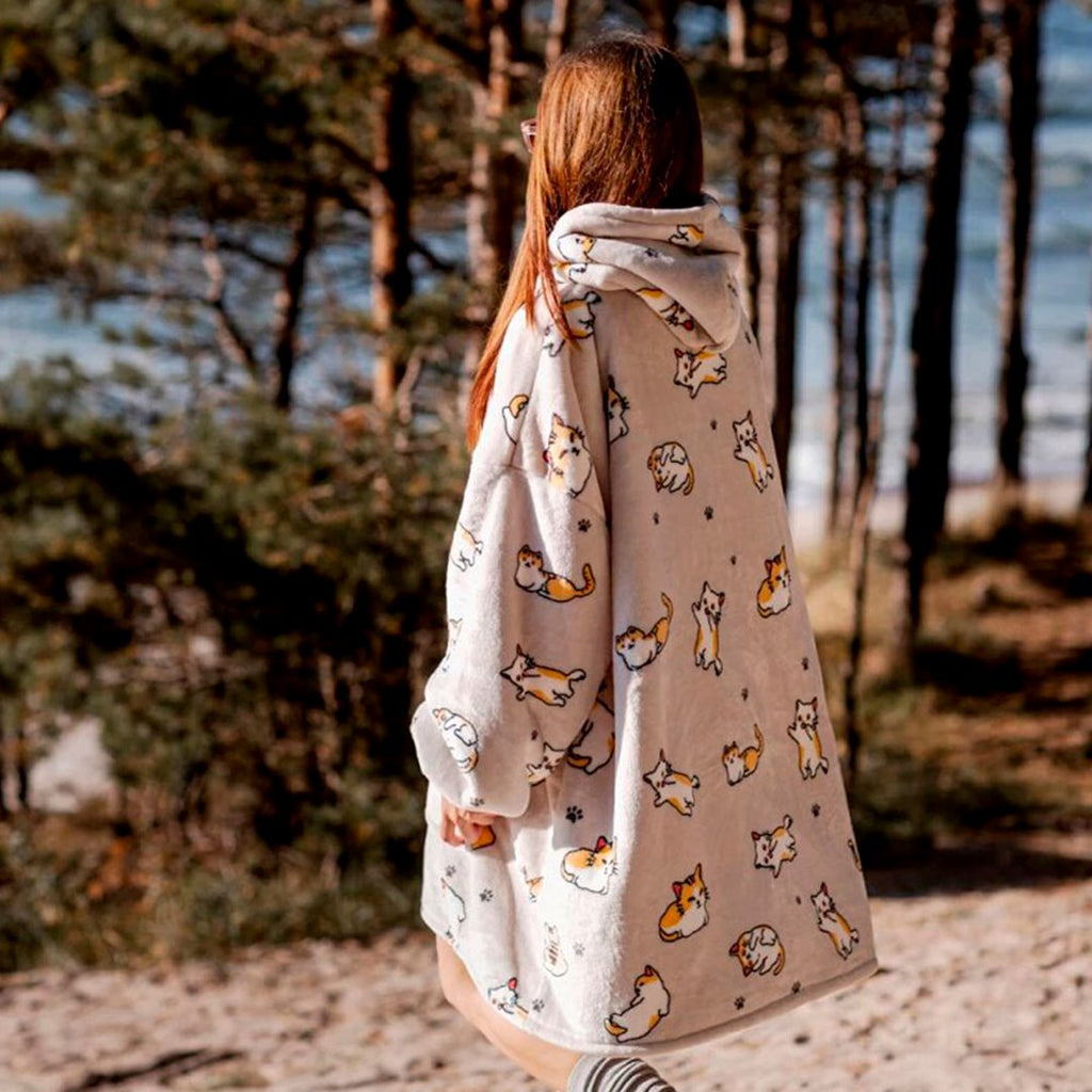 Kawaii Ginger Cat Oversized Thick Blanket Hoodie